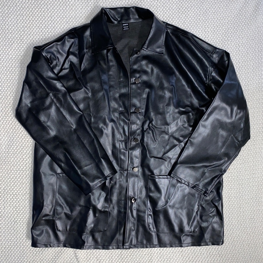 SHEIN Faux Leather Black Trench Coat Size S